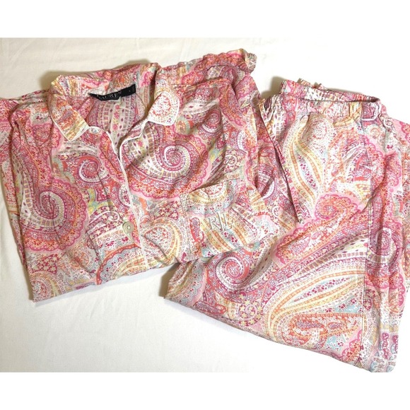 Lauren Ralph Lauren Other - Lauren Ralph Lauren Pink Paisley Pajama Set Women's S 3/4 Sleeve Cropped Pant